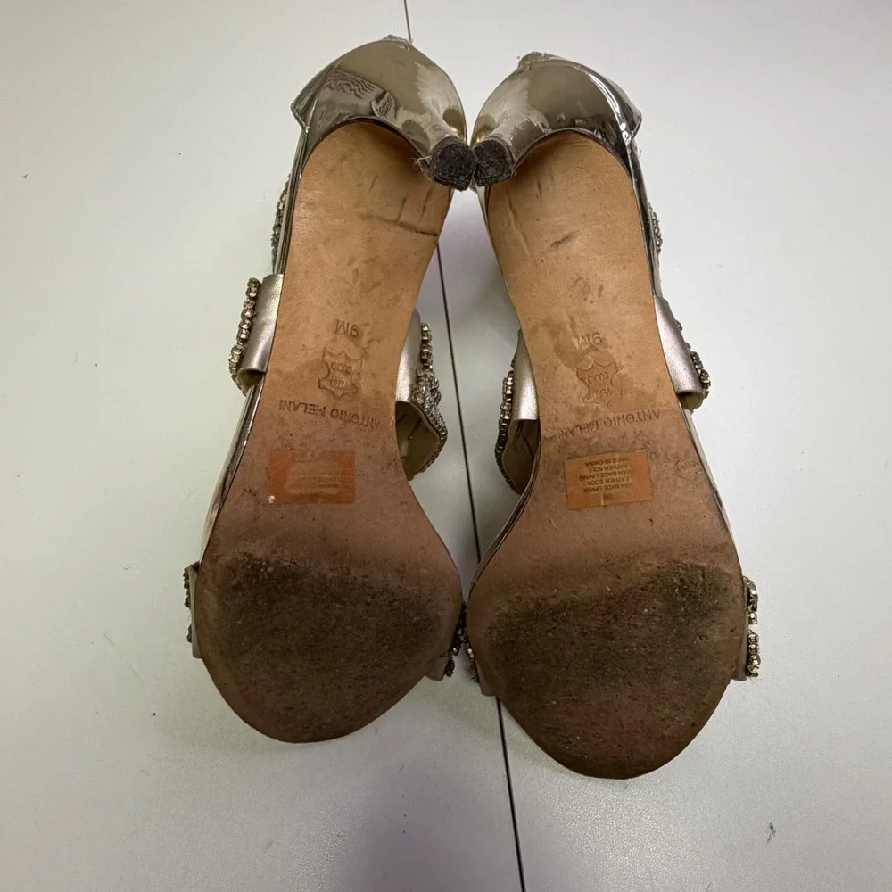 Antonio Melani Women 9M Gold Rhinestone Gladiator Stiletto Cage Heel‎ Sandals